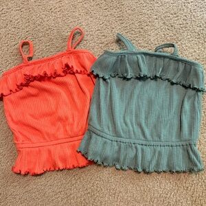 2 OLD NAVY RUFFLED SOFT Tops in Coral and Teal SZ 2T